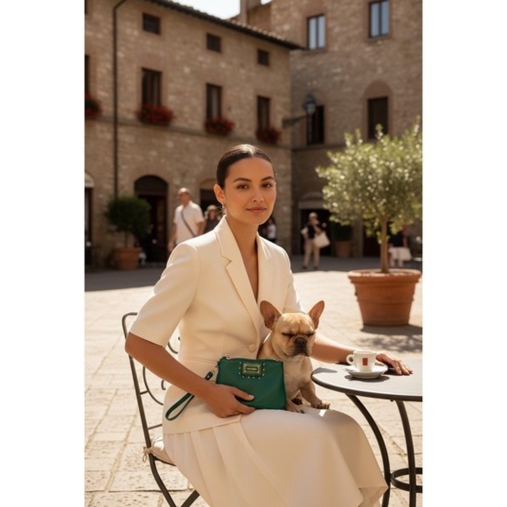 NINE WEST fashionista glam small clutch with small studsโ around logo